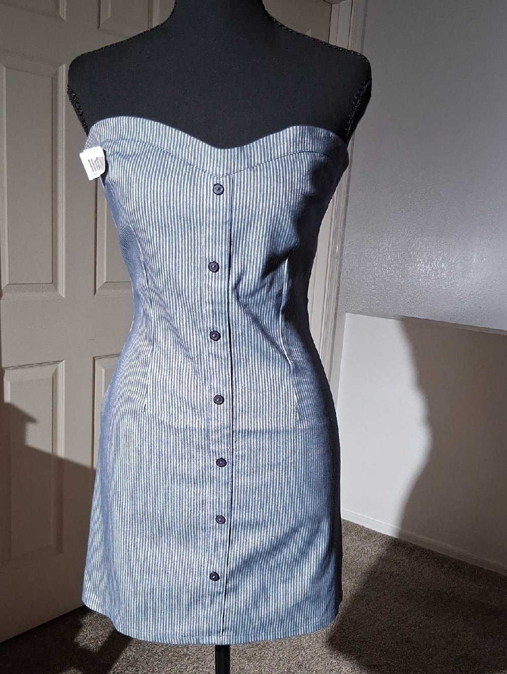 Elegant Blue and White Striped Mini Dress